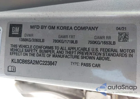 2021 Chevrolet Spark Fwd Ls Automatic z USA, uszkodzony, nr VIN KL8CB6SA2MC223847